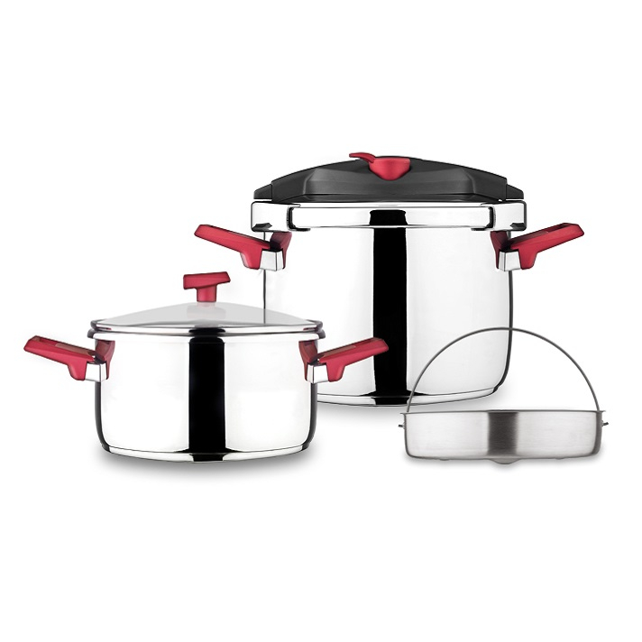 زودپز دوقلو کاندید هلیوس با ظرفیت ۴ و ۶ لیتر همراه درب پیرکس