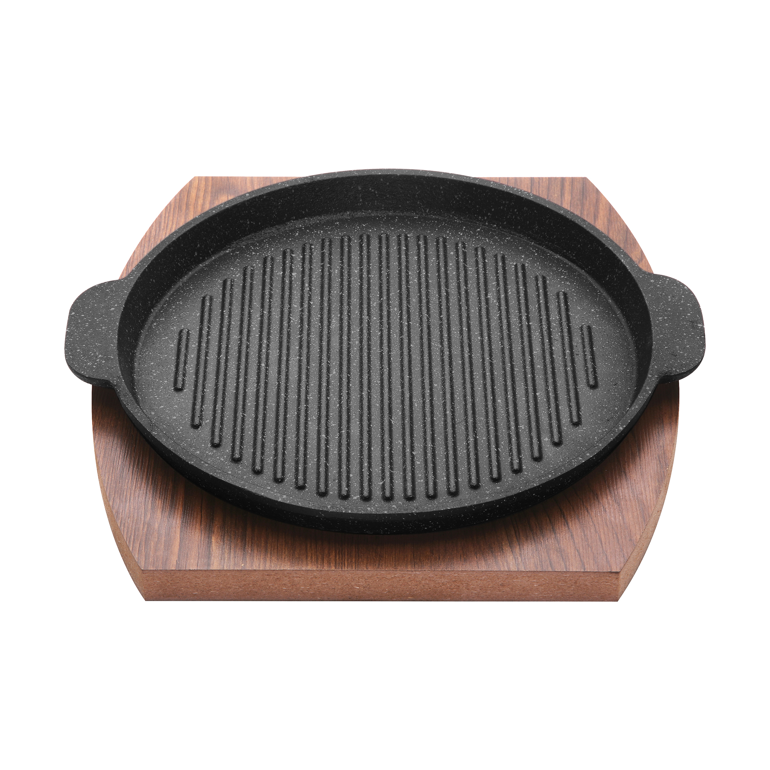 تابه گریل چدنی نالینو مدل فاهیتا سایز 20 سانتی همراه پایه چوبی مشکی