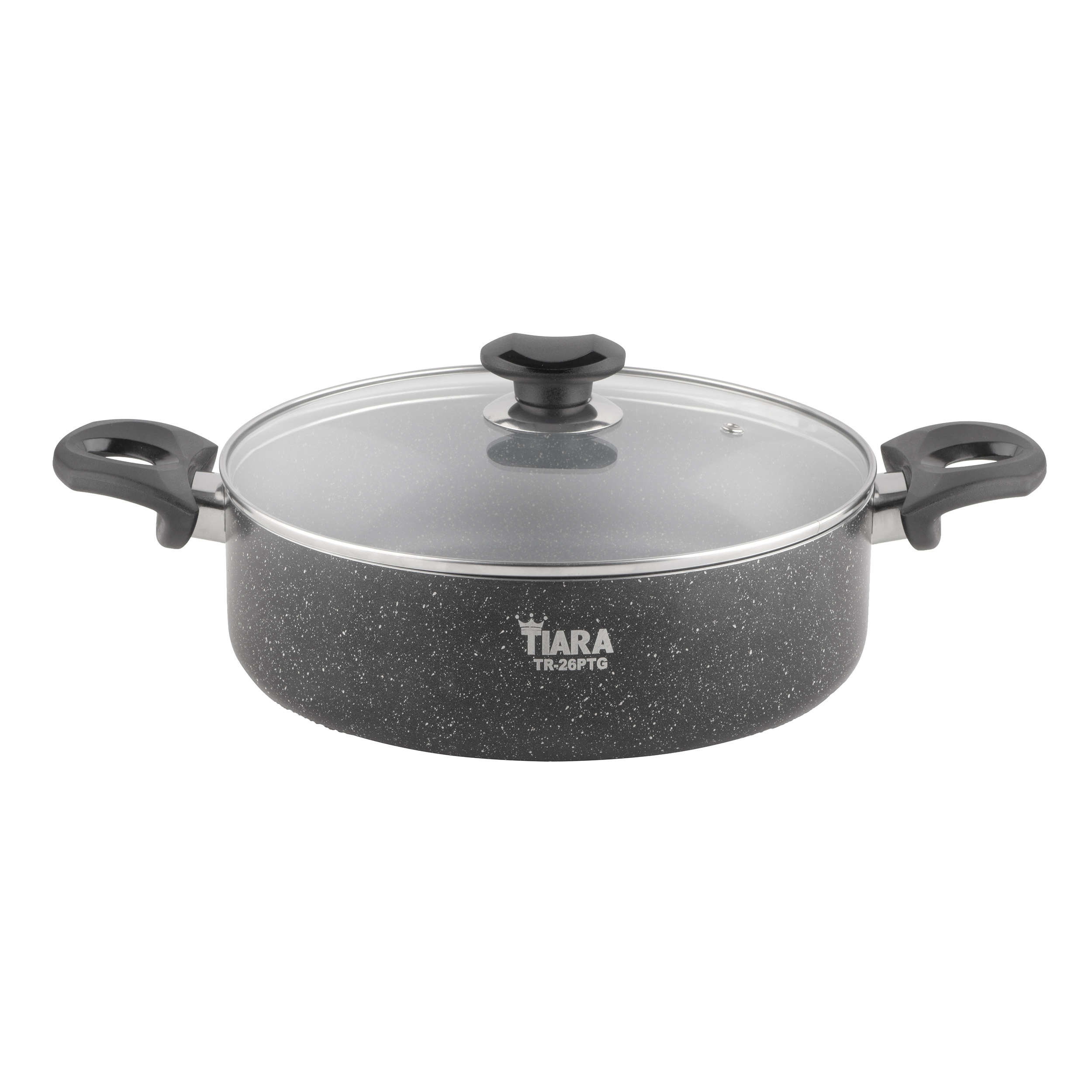 تابه گرانیتی تیارا سایز 26 دو طرفه با درب و دسته‌های مقاوم - رنگ مشکی