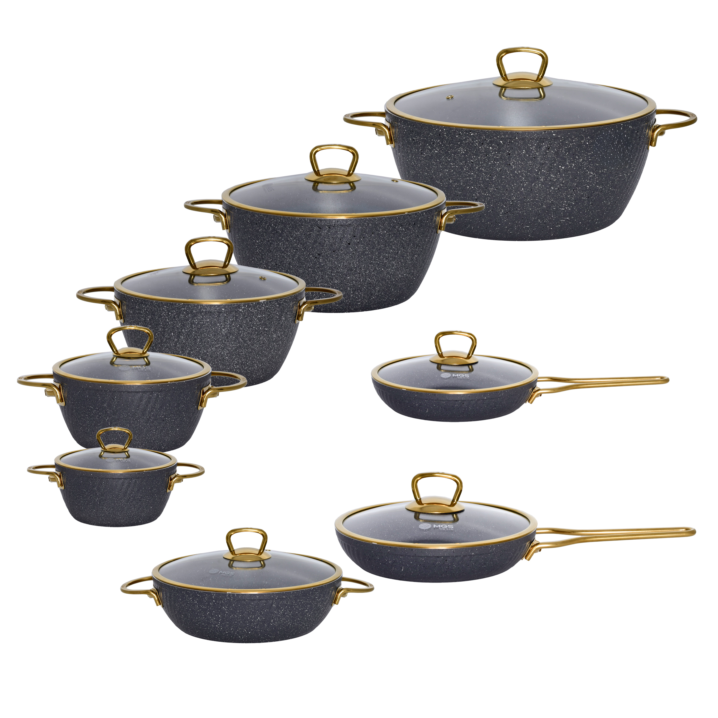 ست قابلمه 16 پارچه MGS مدل MI-1615 فورج طرح ماینز رنگ سفید ماربل